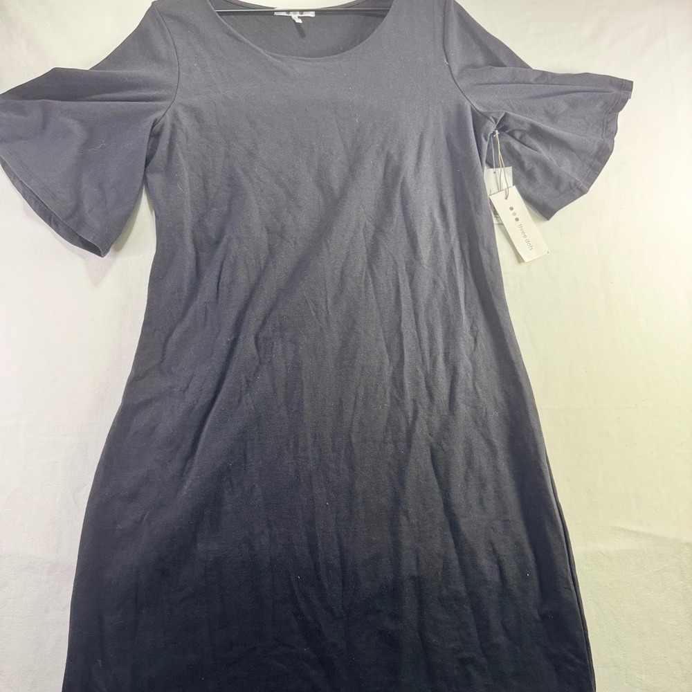 Three Dots Women XL Black Flutter Sleeve Jersey Knit Shift Dress NWT